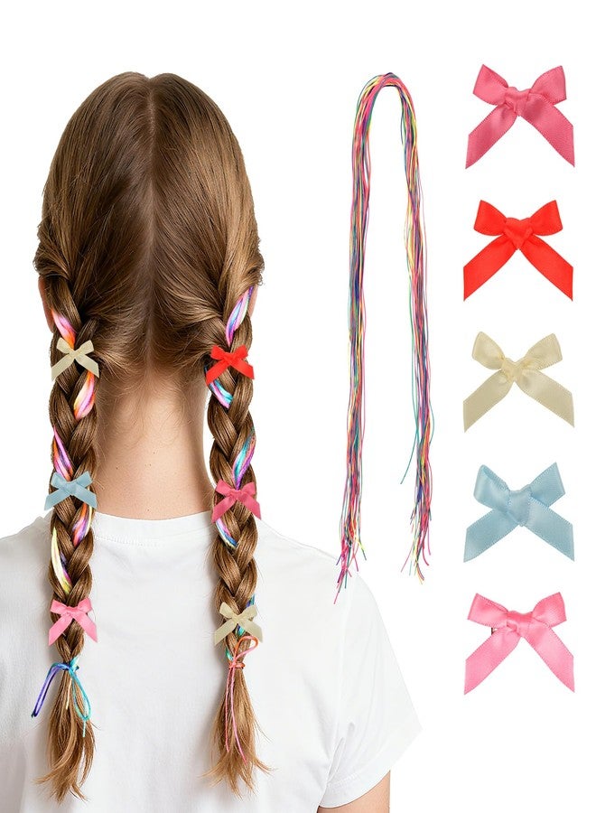 Fengek 60 Pcs Navratri Hair Accessories Set - 30 Mini Bows for Hair & 30 Colorful Hair Strings, Small Ribbon Bow Clips & Coquette Bows for Women - Image 1