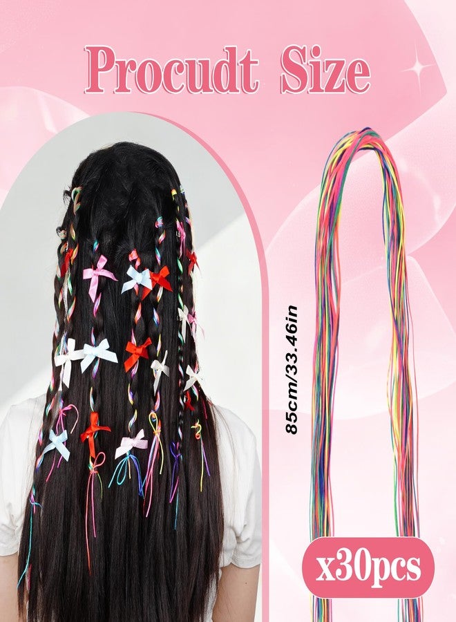 Fengek 60 Pcs Navratri Hair Accessories Set - 30 Mini Bows for Hair & 30 Colorful Hair Strings, Small Ribbon Bow Clips & Coquette Bows for Women - Image 3