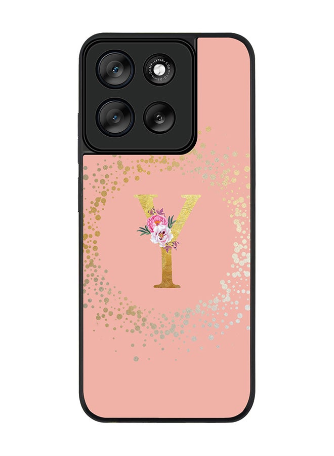 Stylizedd For Motorola Moto G56 Case,Slim fit Camera Protection, Shockproof Thin Phone cover  - Custom Monogram Floral - Y  (Rose Pink ) - Image 1