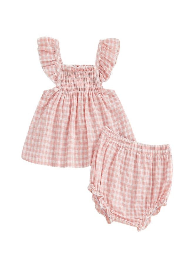 Brvxia Baby Girl Summer Clothes Plaid Ruffle Shirt Tops Bloomers Shorts 2 Pcs Infant Cute Outfits Set 3 6 12 18 24 Months (Plaid Pink, 12-18 Months) - Image 1