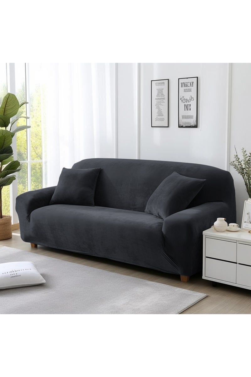 غطاء أريكة مخملي أسود سميك مطاطي، مناسب لأريكة تتسع لشخصين (145-185 سم)، أو أريكة تتسع لشخص أو شخصين أو ثلاثة أو أربعة أشخاص، مناسب لغرفة المعيشة.