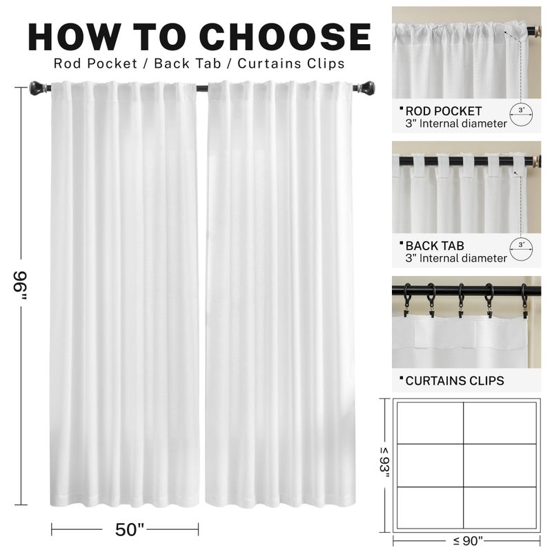 MEETBILY Semi Sheer White Linen Curtains 96 Inches Long for Living Room 2 Panels Set Back Tab Light Filtering Modern Farmhouse Bohemian Linen Textured Drapes for Sliding Glass Door  50x96 in Length - Image 3
