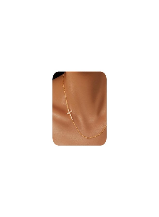 Poxtex قلادة صليب للنساء والفتيات، قلادة صليب رقيقة مطلية بالذهب عيار 14 قيراطًا والفضة، مقاومة للماء، عصرية وبسيطة، هدية مثالية للمسيحيين، مناسبة للتعميد أو كهدية دينية. - Image 1