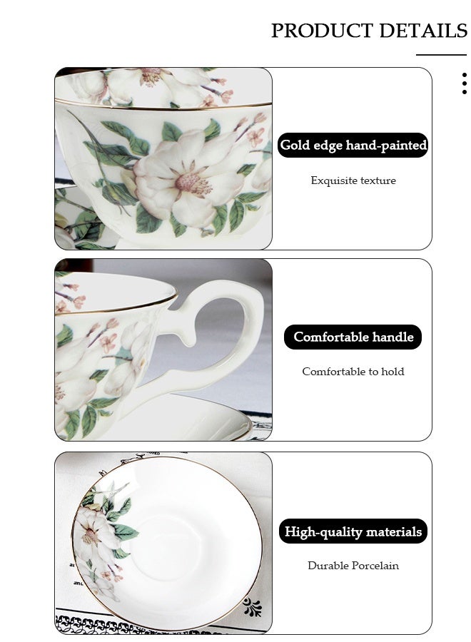 DUNISO طقم فناجين شاي وصحون بنوم بنه بتصميم كلاسيكي فرنسي، طقم شاي بورسلين لحفلات الشاي، أكواب شاي بعد الظهر، صحن لمطبخ حليب القهوة وغرفة الرسم - Image 2