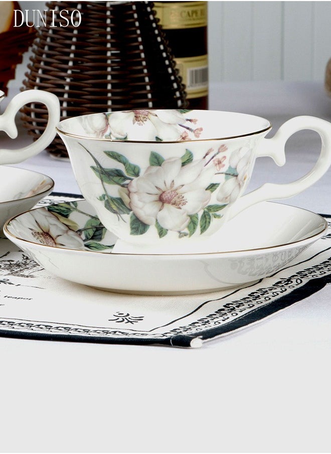 DUNISO French Retro Phnom Penh Tea Cups and Saucers Set Porcelain Tea Set for Tea Party Floral Afternoon Tea Cups Saucer for Coffee Milk Kitchen and Drawing Room  - Image 1