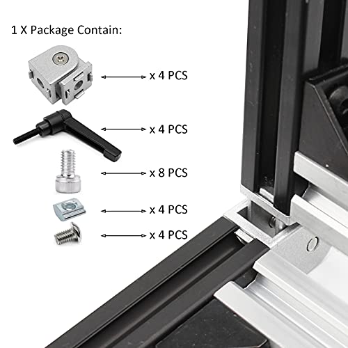 BLCCLOY 4 Sets Black 2020 Aluminum Extrusion Pivot Hinge Swivel Degree Angle Bracket with Handle for 20 Series 20/20 2040 V T Slot Extruded Aluminum Profile Hardware Connector - Image 3