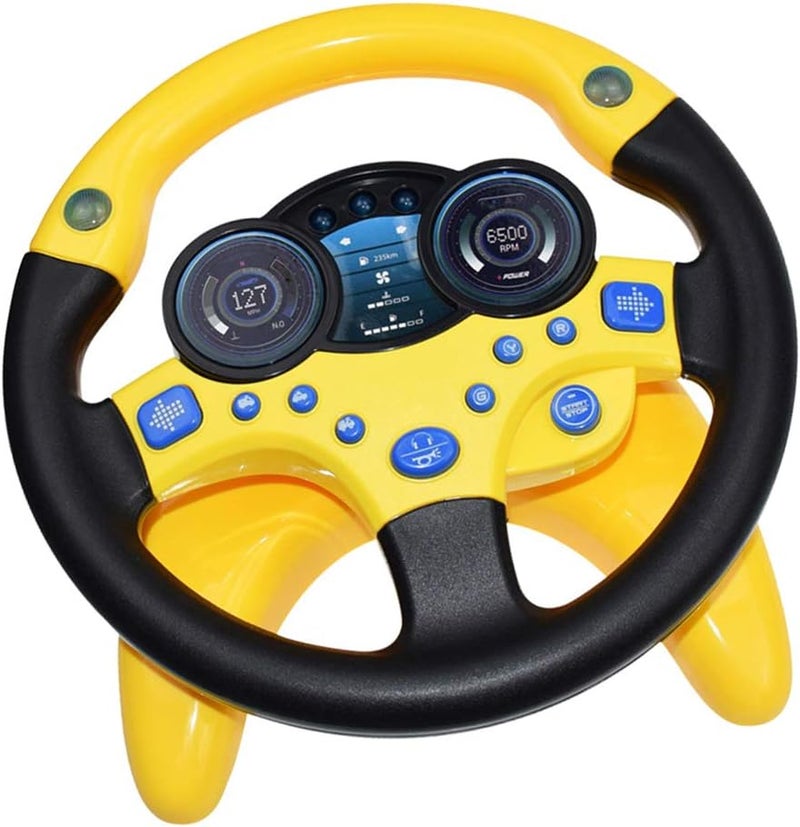 klarako Driving Steering Wheel Toy with Flashing Lights and Music Education Development Toys Kids Role Play Pretend Play Driver and, Yellow, 25cm - Image 1