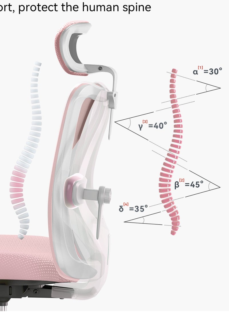 SIHOO M18 Ergonomic Office Chair, Computer Desk Chair with Adjustable Headrest and Lumbar Support, High Back Executive Swivel Chair for Home Office (Light Pink) - Image 5