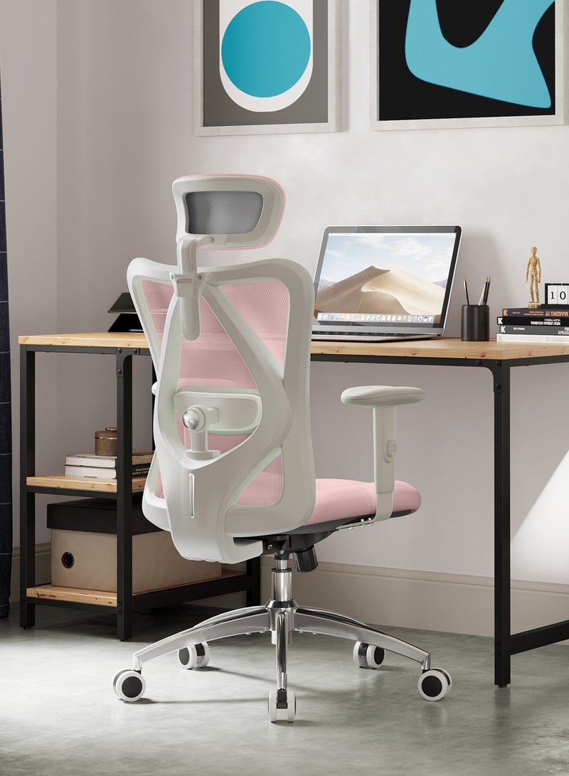 SIHOO M18 Ergonomic Office Chair, Computer Desk Chair with Adjustable Headrest and Lumbar Support, High Back Executive Swivel Chair for Home Office (Light Pink) - Image 2
