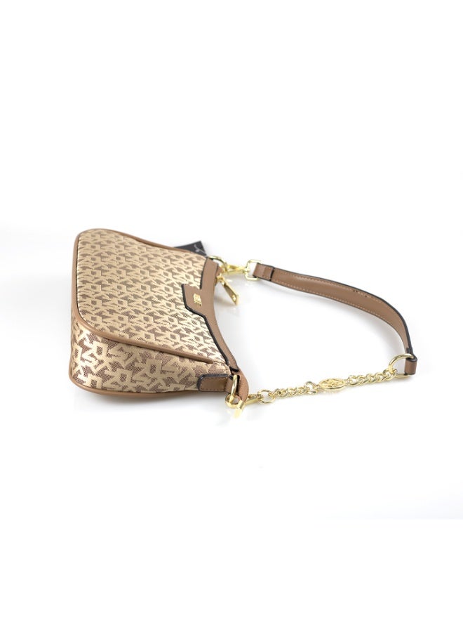 Donna Karan 2026 New Style Ready Stock Women Vintage  Baguette Shoulder Bag Monogram Pattern Inspired PU Leather Chain Spliced  Zipper Closure Ladies Underarm   Purse Daily Office Evening Party Handbag - Image 4