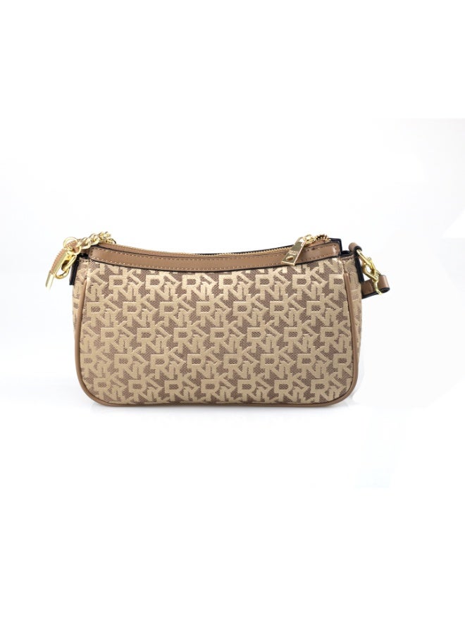 Donna Karan 2026 New Style Ready Stock Women Vintage  Baguette Shoulder Bag Monogram Pattern Inspired PU Leather Chain Spliced  Zipper Closure Ladies Underarm   Purse Daily Office Evening Party Handbag - Image 3