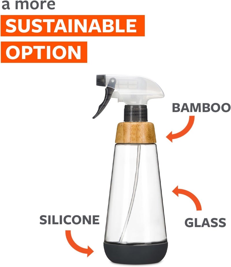 Full Circle Bottle Service Refillable Glass 16oz Spray Bottle with Silicone Boot and Pump Head – Reusable, Multi-Use, Gray Low wear optimized design - Image 1