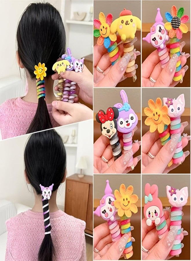 WECROO Cute Cartoon Character Hair Clips, Colorful Spiral Design, Kids Hair Accessories,Strong Grip Elastic Hair Bands for Ponytail & Bun band (Multicolor, Pack of 2) - Image 5