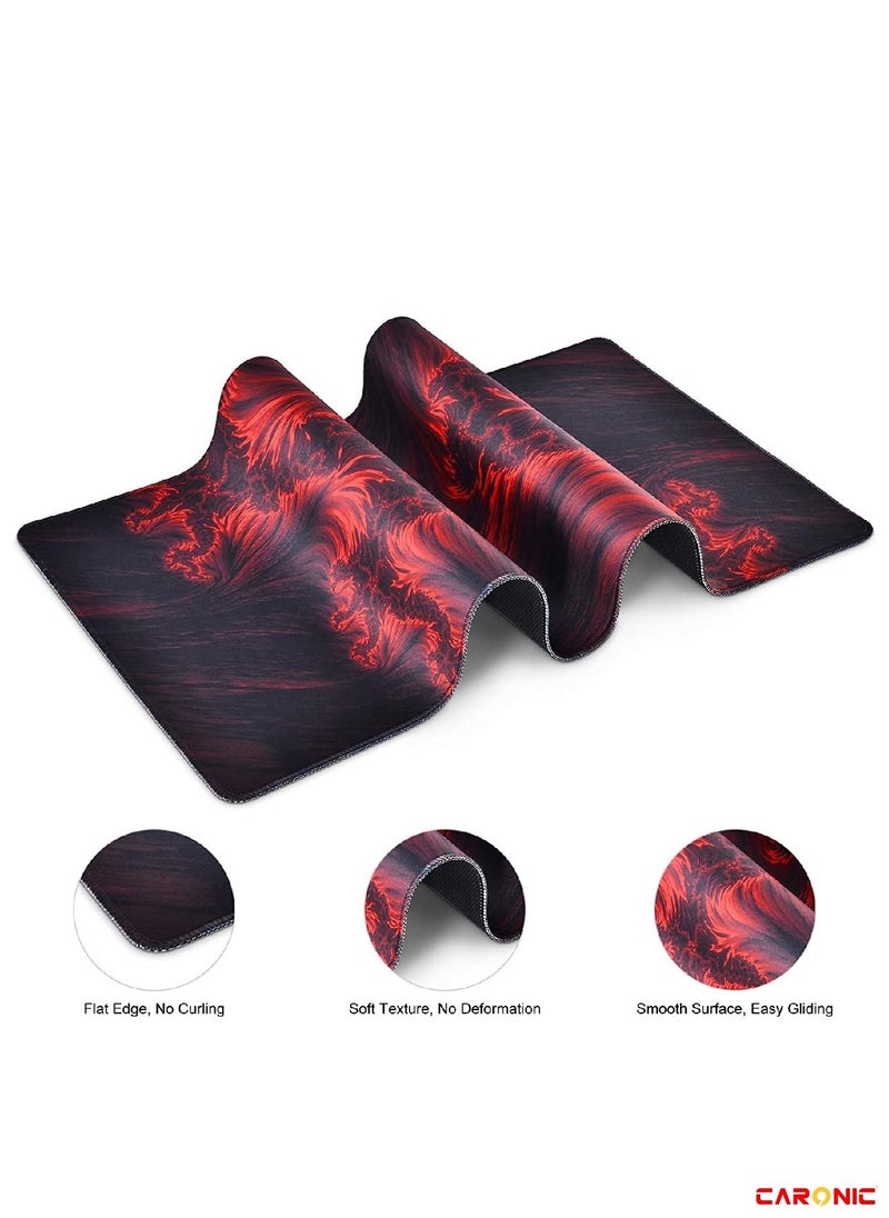 CARONIC Extended Gaming Mouse Pad with Stitched Edges Durable Non-Slip Natural Rubber Base  Waterproof Computer Keyboard Pad Mat For Esports Pros Gamer Desktop Office Home Red-Black  - Image 4