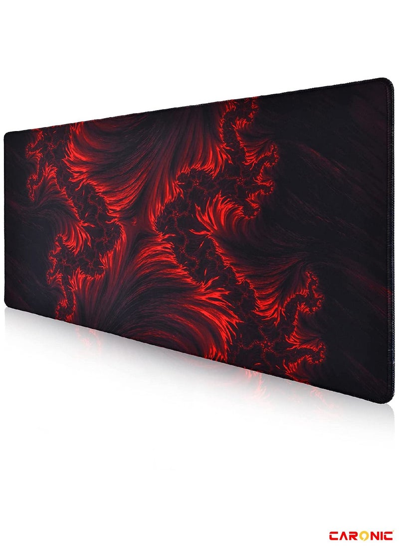 CARONIC Extended Gaming Mouse Pad with Stitched Edges Durable Non-Slip Natural Rubber Base  Waterproof Computer Keyboard Pad Mat For Esports Pros Gamer Desktop Office Home Red-Black  - Image 1