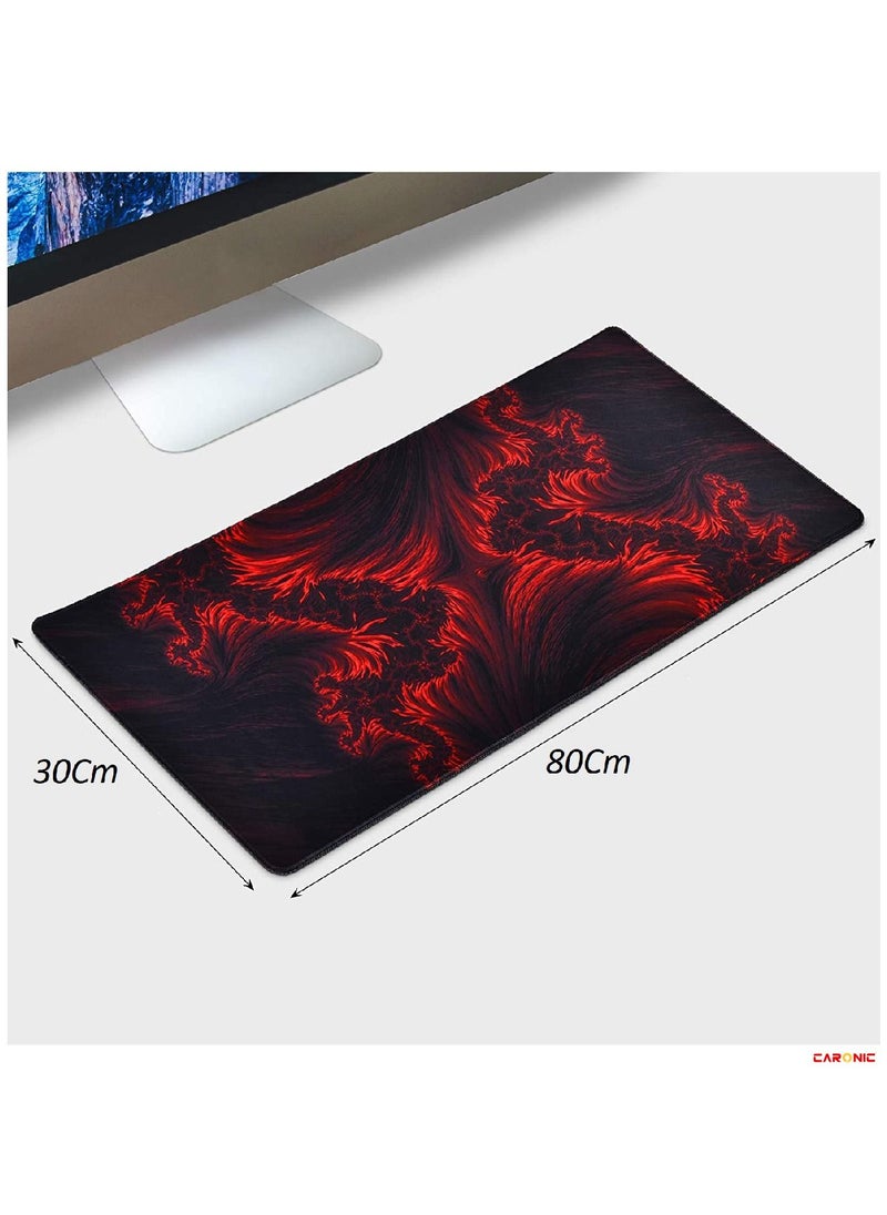 CARONIC Extended Gaming Mouse Pad with Stitched Edges Durable Non-Slip Natural Rubber Base  Waterproof Computer Keyboard Pad Mat For Esports Pros Gamer Desktop Office Home Red-Black  - Image 3