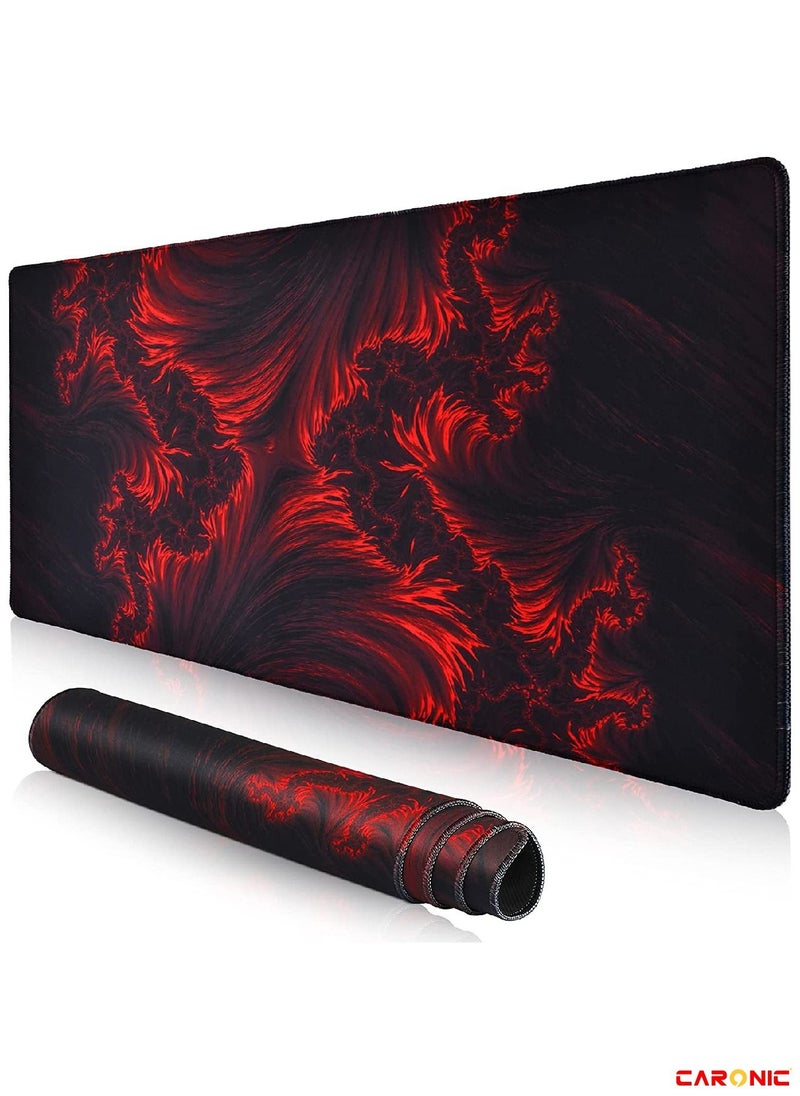 CARONIC Extended Gaming Mouse Pad with Stitched Edges Durable Non-Slip Natural Rubber Base  Waterproof Computer Keyboard Pad Mat For Esports Pros Gamer Desktop Office Home Red-Black  - Image 2