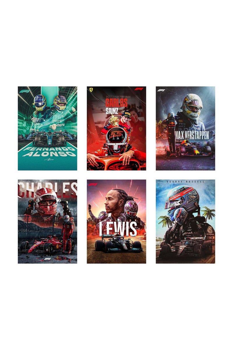 CodersParadise paper Pack of 6 - F1 Formula One Wall Posters 8x12 inch (A4 Size) Included Glue dots Wall Decor Posters Wall Art For Bedroom, Living room, Office - Image 1