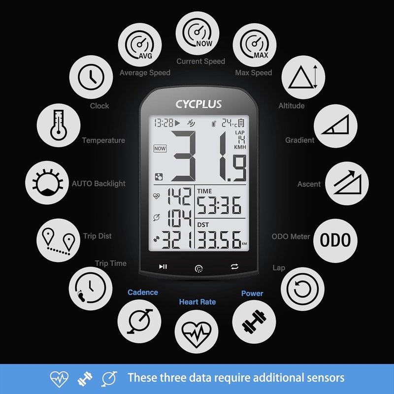 CYCPLUS Bike Computer Set Include Speed Sensor and Mount, Wireless Bicycle Speedometer Odometer, Waterproof ANT+ Bluetooth MTB Tracker - Image 4