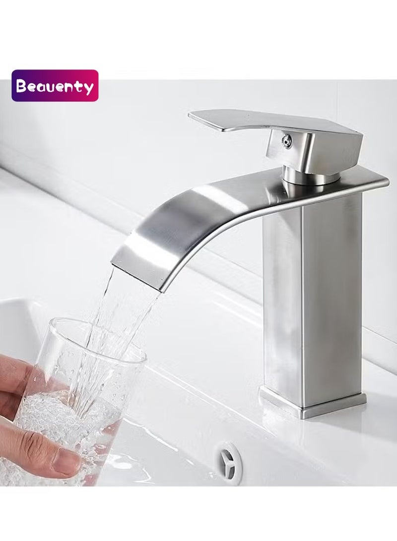 Beauenty Bathroom Basin Faucet Waterfall Deck Mounted Cold and Hot Water Mixer Basin Faucet Bathroom Sink Deck Faucet - Image 1