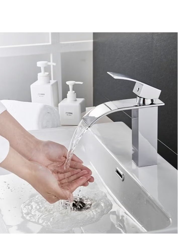 Beauenty Bathroom Basin Faucet Waterfall Deck Mounted Cold and Hot Water Mixer Basin Faucet Bathroom Sink Deck Faucet - Image 2