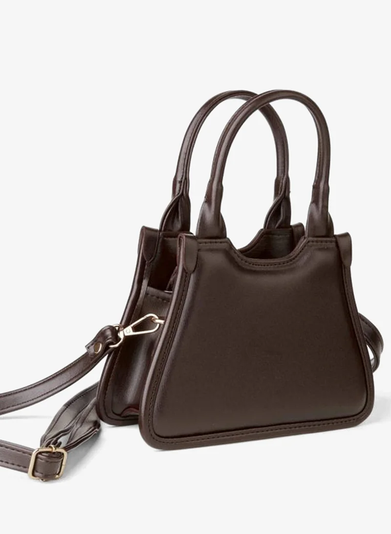 Women's Sakura Brown Zipper Closure Small Size Adjustable Strap Hand and Shoulder Bag.