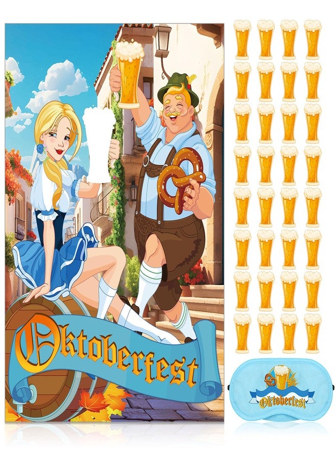 PullCrease Pin The Beer on The Oktoberfest Party Game Poster with 32 Stickers Oktoberfest Decorations Blindfold Game Set Grad Party Supplies Decorations - Image 1
