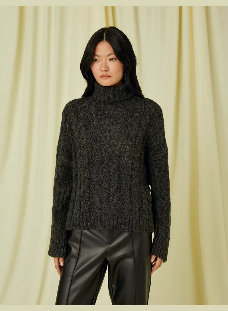KOTON Crop Turtleneck Sweater Knitted Detail Long Sleeve