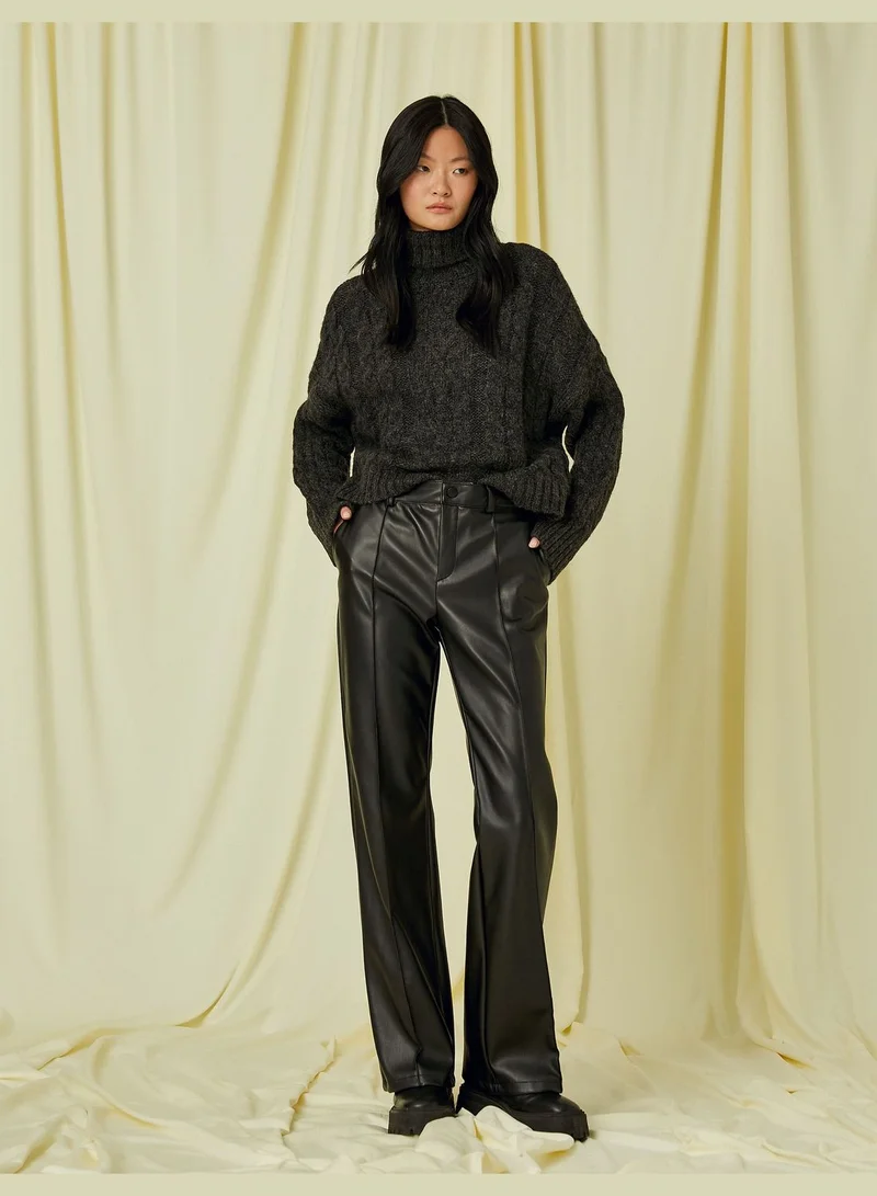 KOTON Crop Turtleneck Sweater Knitted Detail Long Sleeve