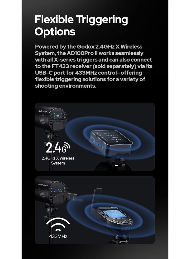 جودوكس فلاش Godox AD100Pro II بقدرة 100 واط – فلاش جيب احترافي TTL مع HSS حتى 1/8000 ثانية، نظام لاسلكي 2.4G وبطارية قابلة للشحن للتصوير الخارجي والاستوديو - Image 4