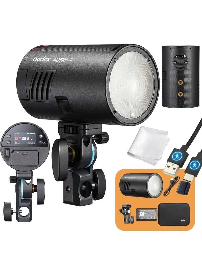 جودوكس فلاش Godox AD100Pro II بقدرة 100 واط – فلاش جيب احترافي TTL مع HSS حتى 1/8000 ثانية، نظام لاسلكي 2.4G وبطارية قابلة للشحن للتصوير الخارجي والاستوديو - Image 1