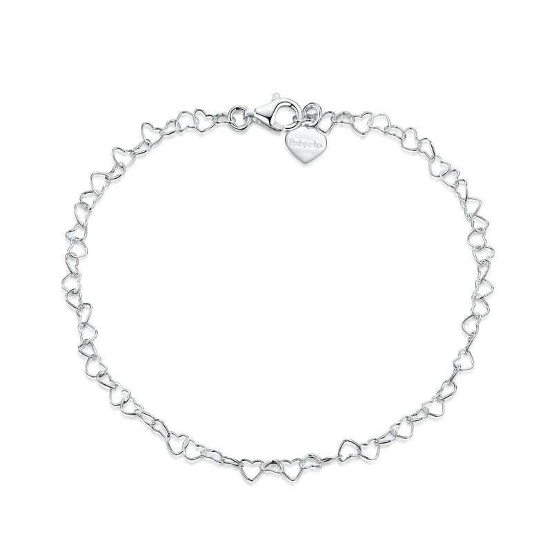 Amberta 925 Fine Sterling Silver Naturally Adjustable Anklet - 3 mm Heart Chain Ankle Bracelet - up to 10" inch - Flexible Fit - Image 1