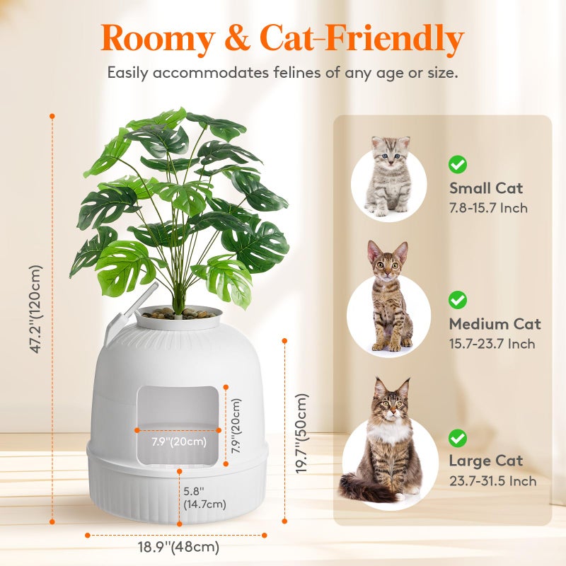 Lifewit Litter Box Cat with Faux Plant & Scoop, Hidden Enclosure Litter Tray with Odor Control & Carbon Filter in Living Room, Bedroom, Corner, White - Image 4