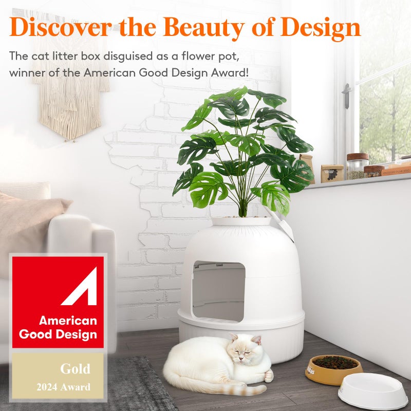 Lifewit Litter Box Cat with Faux Plant & Scoop, Hidden Enclosure Litter Tray with Odor Control & Carbon Filter in Living Room, Bedroom, Corner, White - Image 2