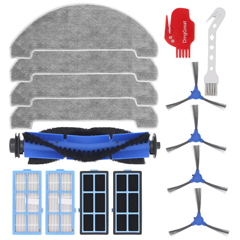 DingGreat Accessories Kit for Proscenic 850T Robot Vacuum Cleaner Replacement Parts Pack of 1 Main Brush 4 Hepa Filters 4 Microfiber Mop Cloth 4 Side Brushes 1 Cleaning Tool