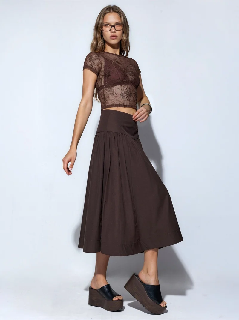 بوسيم BUSEM High-Waist A-Line Midi Skirt