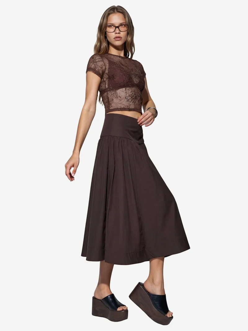 بوسيم BUSEM High-Waist A-Line Midi Skirt