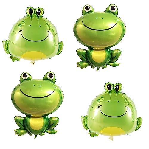 LYK 4PCS Large Green Frog Mylar Foil Balloons for Animal Themed Birthday Party Decoration Supplies - Image 1
