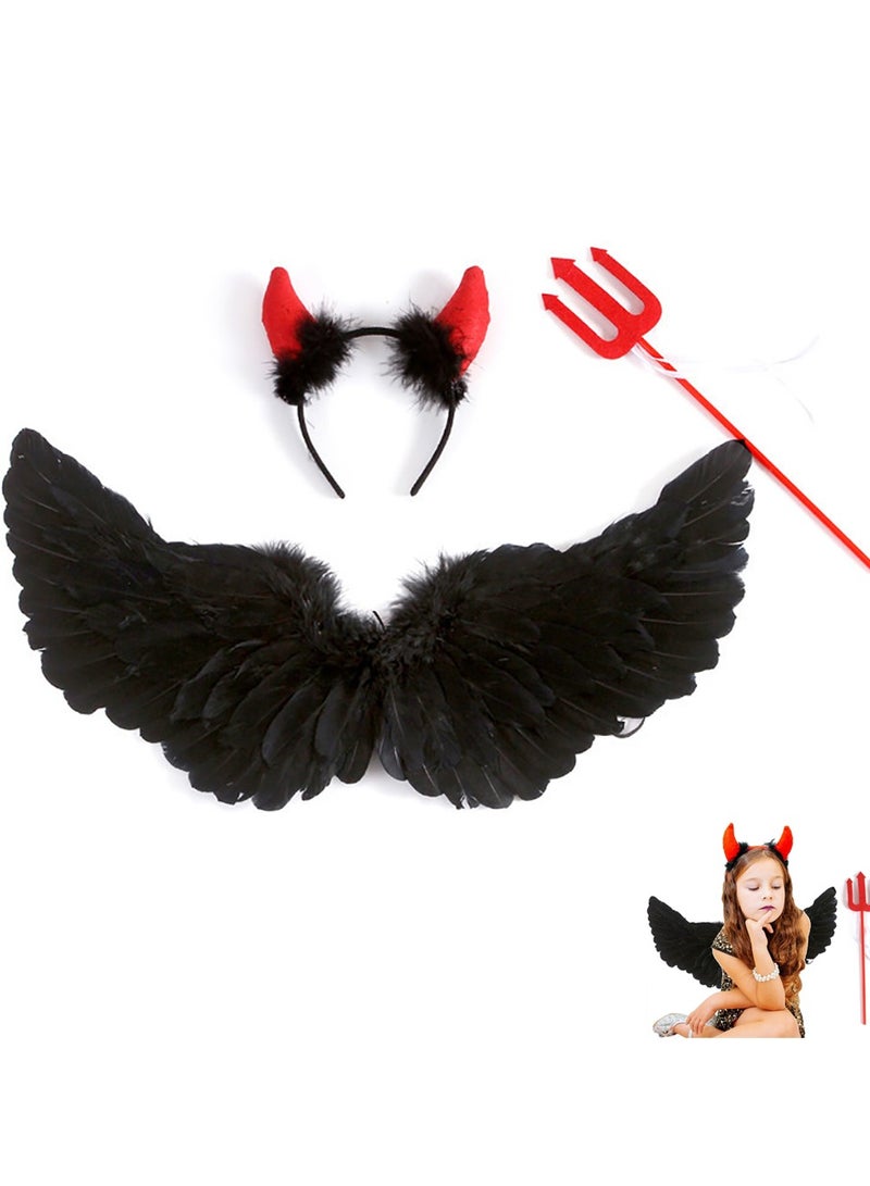 VUCATIN Three Piece Children's Role Play Costume Set with Wand and Halo Wings for Masquerade Role Play Party Halloween - Image 1