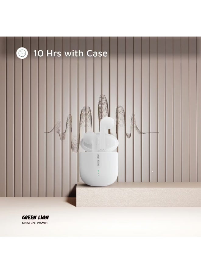 Green Lion Atlanta Wireless Earbuds with Built-in Microphone, IPX4 Water Resistance, Voice Assistant, HD Sound, Touch Control, and Up to 3 Hours Playtime - White - Image 3