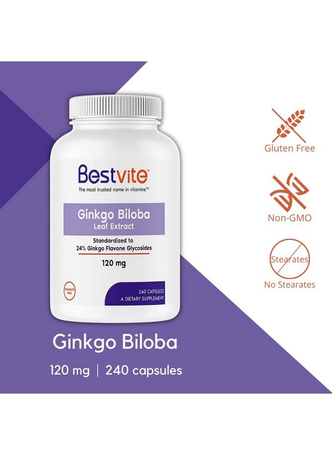 BESTVITE - Ginkgo Biloba 120Mg (240 Capsules) No Stearates Non Gmo Gluten Free Standardized To 24% Ginkgo Flavone Glycosides - Image 1