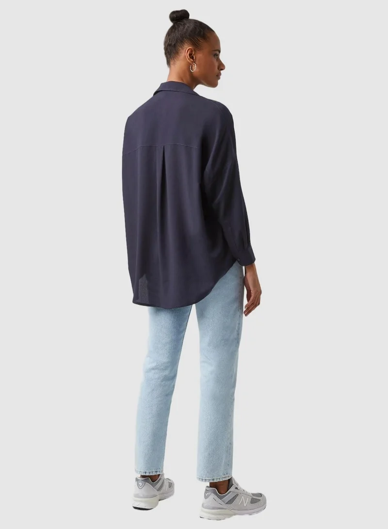 French Connection Blue Rhodes Recycled Crepe Popover Shirt for Women | Best Price UAE
