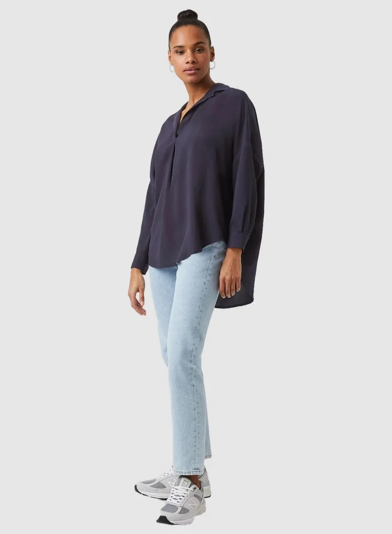 French Connection Blue Rhodes Recycled Crepe Popover Shirt for Women | Best Price UAE