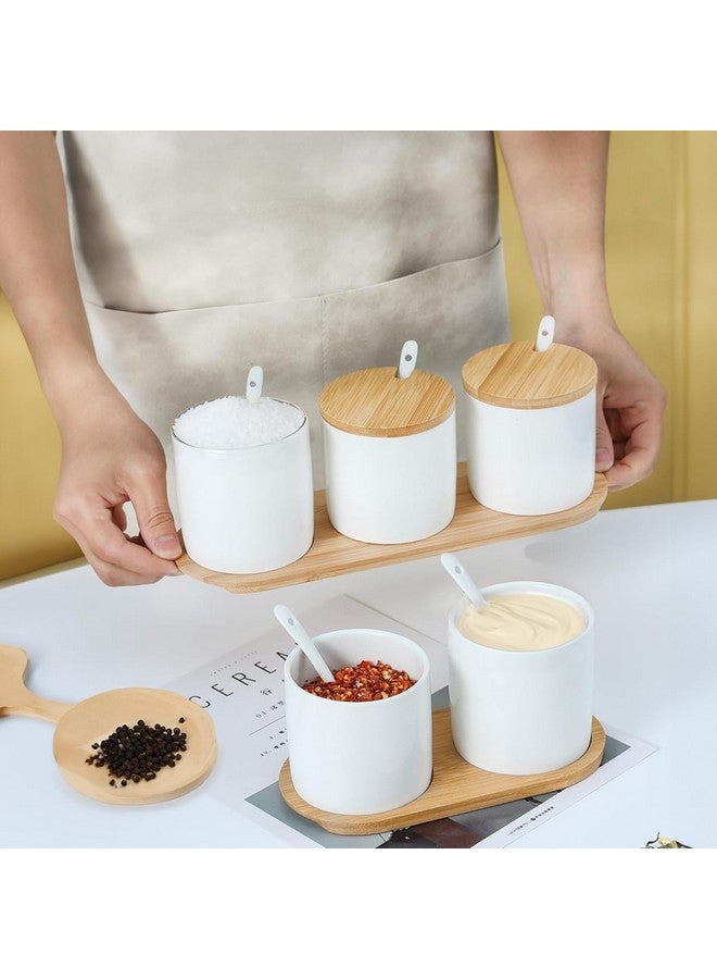 Kuber Industries Kuber Industries Ceramic Jars Set with Bamboo Lid, Spoon and Tray | Multipurpose Condiments Container for Pickle, Sauces, Masala | 3 Pieces Kitchen Containers Set-250ml Each  - Image 5
