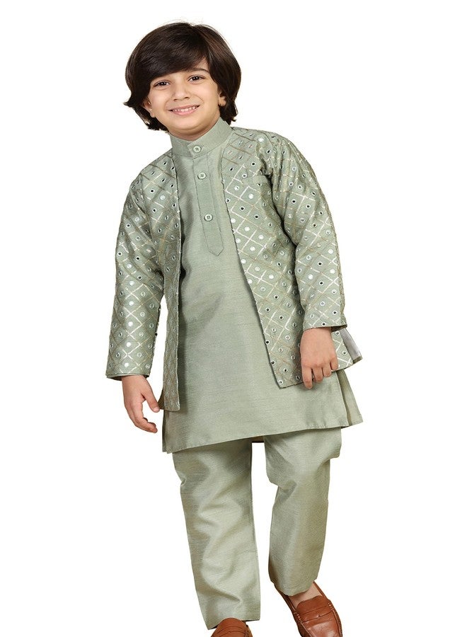 AJ DEZINES Kids Embroidered Mukaish Indo Western Sherwani For Boys (7049-PISTA-2) - Image 1