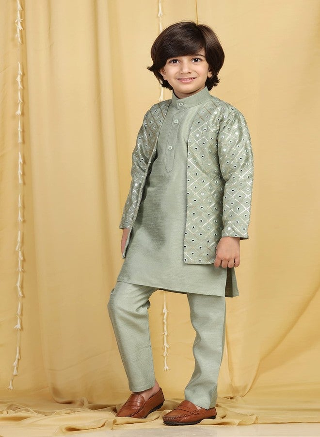 AJ DEZINES Kids Embroidered Mukaish Indo Western Sherwani For Boys (7049-PISTA-2) - Image 4