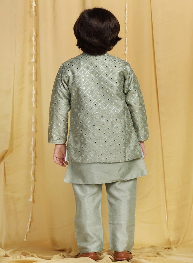 AJ DEZINES Kids Embroidered Mukaish Indo Western Sherwani For Boys (7049-PISTA-2) - Image 2