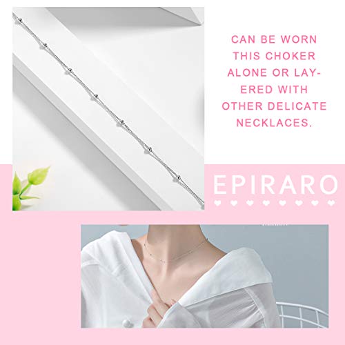EPIRORA Choker Necklace for Women 925 Sterling Silver White Gold Plated Dainty Satellite Bead Chain Pendant Minimalist Jewelry, 16''+2" - Image 3