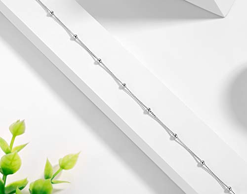 EPIRORA Choker Necklace for Women 925 Sterling Silver White Gold Plated Dainty Satellite Bead Chain Pendant Minimalist Jewelry, 16''+2" - Image 5