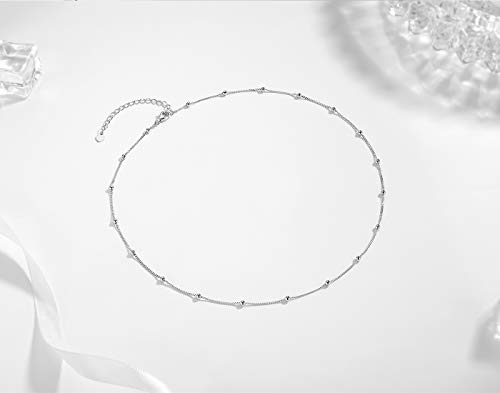 EPIRORA Choker Necklace for Women 925 Sterling Silver White Gold Plated Dainty Satellite Bead Chain Pendant Minimalist Jewelry, 16''+2" - Image 4